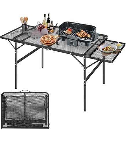 FIVMEN Campingtafel, inklapbaar, 90 x 51,5 cm, klaptafel, camping, in hoogte verstelbaar, aluminium, campingtafel, tuintafel, vouwtafel inclusief