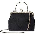 AUFUYAOLIN Women Vintage Kiss Lock Top Handle Handbag Evening Purse Crossbody Shoulder Bag with Chain Strap