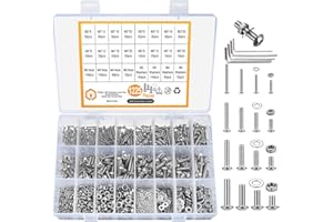 QIWUHAI 1225 Stück M2 M3 M4 M5 Innensechskantschrauben und Bolzen und Muttern und Unterlegscheiben Sortiment Kit, Edelstahl Silber Linsenkopf Gewindeschrauben und Muttern und Unterlegscheiben Set(Silber 1225)