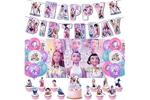 XTAGUVDM 43pcs Kpop Demo Hunte Anniversaire, Thème Dessin animé avec Bannière, Ballons et Toppers à Cupcakes pour Anniversaire d’Enfants