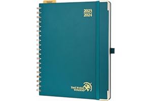 POPRUN Agenda Scolaire 2023 2024 Semainier 25,5x21,5cm, Planner Vertical 17 Mois D'août 2023 à déc 2024 avec Couverture Rigide Spirale, Poche intérieur, Papier Certifié FSC®80 g/m²- Vert Pacifique