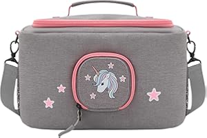 JP Journey Tasche für Toniebox - Transporttasche für Tonie Figuren und Box zum Aufhängen für Reisen und Auto (Grau-Rosa Einhorn Pferd)