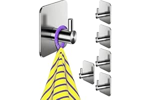 4happy Handtuchhalter ohne Bohren, 6 Stück - Handtuchhaken Bad Edelstahl rostfrei, wasserfeste Klebehaken, Haken selbstklebend, Wandhaken klassisch für Küche und Bad, Fb. Silber