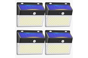 things-4you Luz solar exterior potente 206 LED, batería 2200 mAh, foco solar con sensor de movimiento, luces LED jardín IP65, 3 modos, lámpara solar para pared o terraza, pack de 4