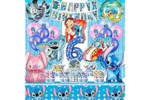 SWOKKTS Decoración Cumpleaños Stich 6 Años, Globos de Cumpleaños Lilo y Stich, Globos Cumpleaños Niña Niño 6 Años, Fiesta Stich Cortina y Decoracion Tartas, Globos Stich Cumpleaños (Decoracion Stich 6 Años)