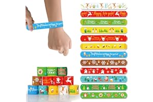 Yisscen 48 Pcs Pulseras Slap de Navidad, Slap Banda Bracelet, Pulseras de juguete para niños,Rellenos de bolsa de pulsera de Navidad Slap,para niños fiesta de cumpleaños,Regalos de fiesta de Navidad