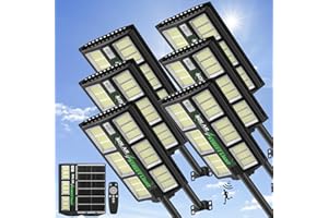 Viugreum Farolas Solares Exterior 1200W 6 Packs, Potente Con Control Remoto, IP65 Luz Solar, 1170LED 6500K Foco Con Sensor de Movimiento, Luz de Seguridad Para Jardín
