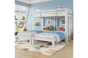 LTGB Bunk Bed Triple Sleeper with Side Ladder for Children and Teens 3FT, Ideal for Any Room,White (90x190cm,90x200cm)【UK Fast Shippment】