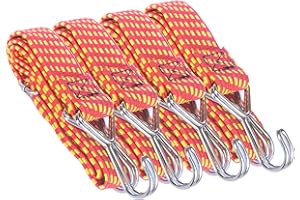 SRICAM Adjustable Flat Bungee Cords With Hooks, Bungee Straps with Anti-Rust Metal Buckle for Bike Mountain Luggage Rope Latex Heavy Duty Straps Elastic (4 pack 1M Yellow)