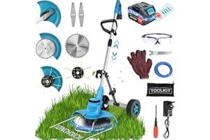 INNOPOWER Coupe Bordure sans Fil avec 21V Batterie 3000mAh et Roues Amovibles, Diamètre de Coupe 25 cm, 850W Debroussailleuse Electrique sans Fil avec Tube Télescopique, Rotation à 90 ° pour Jardin Élagag