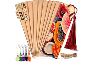 CROCOWOOD 20 UND Marcadores en Blanco Set: 10 Marcapáginas de Madera + 10 Borlas Colores - Marcapáginas de Madera Sin Terminar Etiquetas Madera Marcadores Manualidades