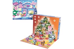 BANDAI Littlest Pet Shop kalendarz adwentowy dla zwierząt domowych, 8 sklepów dla zwierząt domowych i 16 akcesoriów, kalendarz na Boże Narodzenie, mini figurki ze zwierzętami do kolekcjonowania, zabawki dla