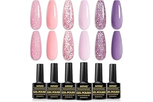 INPING Smalto Semipermante Per Unghie Rosa, 6 Colori Rosa Glitter Viola rosa chiaro Set Di Smalti Gel smalto semipermanente unghie Bianca DIY 8ml