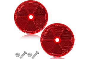 ETUKER 2X Catadioptrico para Remolque,Ø80mm,Rojo,Redondo,con Tornillos,Reflector de Seguridad de Poste Tractor Bicicleta