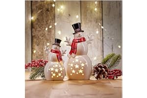 COM-FOUR® 2x balwan LED jako oswietlenie dekoracyjne - statua swietlna - figurka swiateczna wykonana z ceramiki - oswietlenie LED z funkcja timera jako (02 sztuk - balwan ceramiczny - timer)