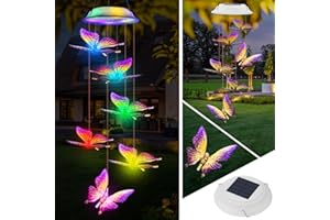 Ninonly Campanelli Eolici Solare, Cambia Colore LED Solare Campane a Vento per Esterno, Impermeabile Campanelli Eolici Farfalla Decorazioni Giardino per Patio Casa Regalo Donna