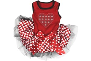 Petitebelle Red Polka Dots Heart Puppy Dog Dress (Red/Polka Dots, Large)