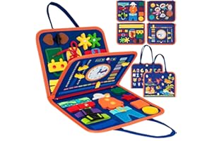 TECHMUR Busy Board Montessori Toy for Toddlers, Sensory Activity Board for Fine Motor Skills, Educational Travel Toy for Plane & Car - Ideal Gift for Boys & Girls(Blue 6p)