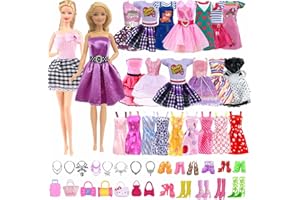 CARREUTY 41 Pezzi Vestiti Compatibile con Barbie, inclusi tra Cui 10 moda vestito, 20 paia di scarpe, 6 collane e 5 borse da 11, 5 pollici(stile casuale)