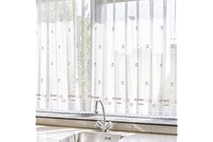 HOMEYA - Cortina Cocina Translúcida 100x140cm - Visillo Transparente Estampado para Ventana, Marco de puerta - 2 Unidades