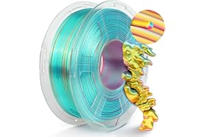 TECBEARS Jedwabny filament PLA 1,75 mm 1 kg, jedwabny trójkolorowy filament PLA drukarka 3D, z jedwabiście gładkim wykończeniem, dokładność wymiarowa +/- 0,02, szpula 1 kg, czerwony żółty zielony