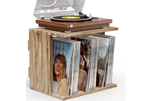 Emfogoo Schallplattenständer mit Vinyl Schallplatten Aufbewahrung, Vinyl Schallplatten Wandhalterung bis zu 100 Alben, 3-Kompartiment Vinyl Schallplatten Halter Ständer für Wohnzimmer (Braun)