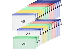 TUFA 26 Piezas Bolsa de Plástico Con Cremallera A5+A6, Impermeable y de Malla PVC Para Suministros de Oficina, Documentos, Papeles y Pequeños Objetos