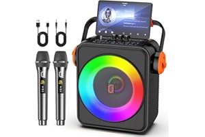 HWWR Karaoke Machine with 2 Wreless Microphones, Bluetooth 5.3 Karaoke Machine with 6.5" Speaker, PA System with Echo Adjustment for Home Parties, Support TWS, TF Card, USB, AUX, Live