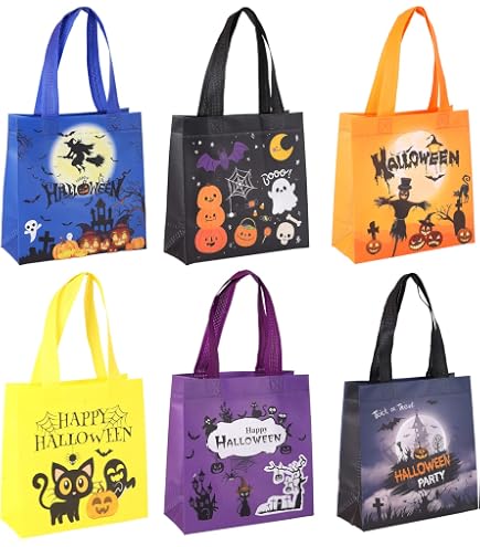 Halloween-Süßigkeiten-Taschen – 12 Stück, Vlies, 38x30x10 Cm, Mit Griffen, 6 Designs