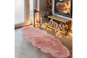 CAROMIO Classic Soft Faux - Coprisedia in finta pelle di pecora, per camera da letto, divano, pavimento, per la cameretta dei bambini, 60 x 160 cm, colore: Rosa