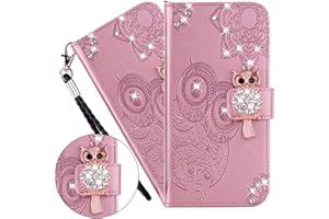 LEMAXELERS Galaxy A31 Custodia Cover Portafoglio,Samsung Galaxy A31 Custodia Rilievo Brillantini Diamond Gufo Wallet Shock-Absorption Magnetica Supporto Protettiva Leather Flip Cover,YK Owl Rose