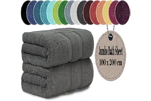LoomTrove Pack of 2 Extra Large Jumbo Bath Sheets 100 x 200 cm 100% Egyptian Combed Cotton XL Towels Quick Dry Big Bath Sheet Super Soft Hotel Quality Towels Set (Charcoal Grey)