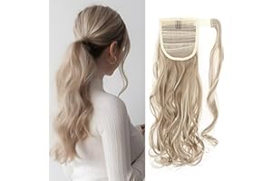 Silk-co Ponytail Hair Extension One Piece Clip in on Pony Tail Synthetic Curly Hairpieces 17" Highlights Sandy&Bleach Blond