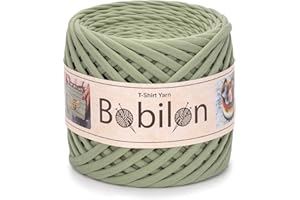 BOBILON Fettuccini Zpagetti Style Fil de T-shirt 7-9 mm pour crochet, tricot, fil biologique, macramé T-Yarn, 100% coton, jersey olive