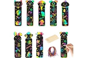 LANMOK Scratch Art Bambini,40 PCS Segnalibro Art Bambini Animale Graffiti Colorati Esercitare l'immaginazione dei Bambini Cartoleria Penna di Legno Strumenti per Bambini Regalo