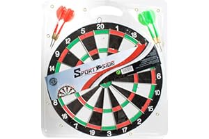 SPORTSIDE - Juego de Dardos con Diana - Juego de Habilidad y al Aire Libre - Dardos de Punta de Metal - 040221 - Multicolor - Plástico - 29 cm - Artículo Deportivo