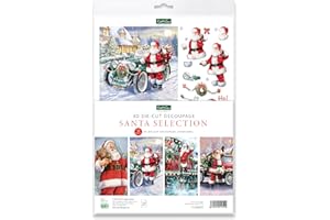 Katy Sue Santa Selection Die-Cut Decoupage Sheets. A Pack of 12 A4 Sheets of Father Christmas & Santa Claus Die-Cuts for Christmas Card Making Supplies
