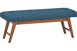 Amazon Basics Moderna panca imbottita e tappezzata, con bottoni, per camera da letto e ingresso, in legno massello, blu navy, 112 cm