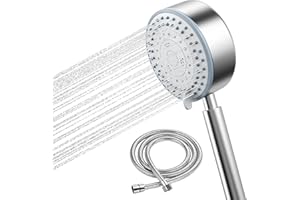 VOLUEX Pommeau de Douche, Acier Inoxydable Anti Calcaire Economiseur D'eau Haute Pression Douchette, Tuyau 2M, Flexible de douche Installation et Nettoyage Faciles, Aalle de Bain/WC