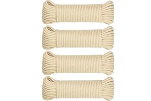 SteadMax 200ft Natural Cotton 3/16 Inch Rope, Heavy-Duty General-Purpose Utility Cord, Clothesline Rope, Ideal for Tents, Hammocks, Halters, Harnesses, Awnings, Outdoors, Sports (4 Pack, 50ft Each)