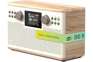 Pure Classic H6 Hi‑Fi Stereoanlage und Musikanlage mit DAB+ UKW Radio Bluetooth 5.3 USB‑A & AUX 2,4" Farb‑TFT Fernbedienung Dual‑Wecker Schlaf‑ & Küchen‑Timer 2×15 W 80 Speicher – Baumwollweiß/Eiche