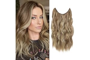 Ms Taj Invisible Secret Wire Extensions 40cm,mit Einstellbarer Größe Helles Aschbraun mit Blond Lange Synthetik mit Clips ein Stück lockiges Haarteile für Frauen