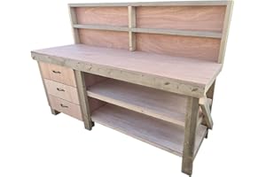 ARBOR GARDEN SOLUTIONS Wooden Workbench Eucalyptus Hardwood Top - With 3x Drawer Tool Cabinet With Double Storage Shelf and Back Panel (6ft)