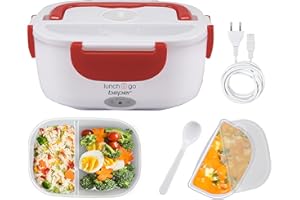 BEPER - Scaldavivande Elettrico Portatile, 2 Contenitori Removibili, Piastra Riscaldante in Acciaio, Posate di Plastica in Dotazione, 220V - Rosso