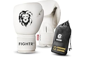 FIGHTR® Pro Genuine Leather Boxing Gloves | Men and Women | for Boxing, MMA, Muay Thai, Kickboxing & Martial Arts 10 12 14 16 oz | Includes Carry Bag