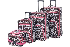 Rockland Luggage 4 Piece Luggage Set, Pink Giraffe, One Size