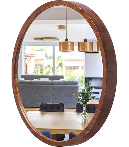 Miroir Oeil De Boeuf Style Campagne Française - Cadre Bois, Teinte Grise, 85x68 Cm (Occasion)