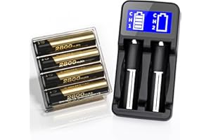 Matbc 4 Pack 3.7 V 18650 Rechargeable Battery Flat top with Charger, 18650 Lithium-ion Rechargeable Battery Set