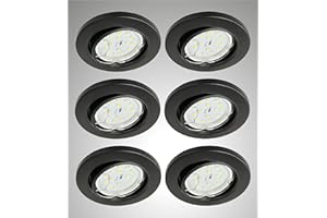 Trango zestaw 6 reflektorów LED do zabudowy w matowej czarnym okrągłym TG6729-065MOSD w zestawie 3-stopniowy ściemniany ultra płaski moduł LED oświetlenie 3000 K ciepła biel, oprawa wpuszczana, reflektor sufitowy, lampa sufitowa