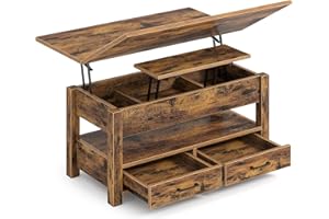 ‎ROLANSTAR Rolanstar Couchtisch Höhenverstellbar, Wohnzimmertisch mit Schublade & verstecktem Fach, Kaffeetisch umwandelbar in Esstisch, 100 x 50 cm Sofatisch aus Holz